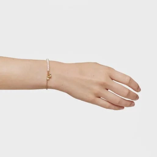 Pulsera cadena oso con baño de oro sobre plata, perlas cultivadas y peridoto Bold Bear^TOUS Best