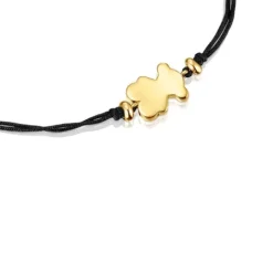 Pulsera con baño de oro 18 kt sobre plata y nylon negro con motivo oso Sweet Dolls^TOUS New
