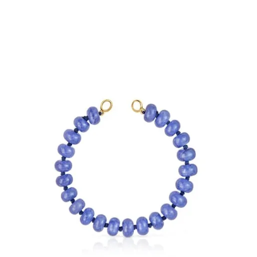 Pulsera con baño de oro 18 kt sobre plata y cuarzita azul Hold Oval^TOUS New