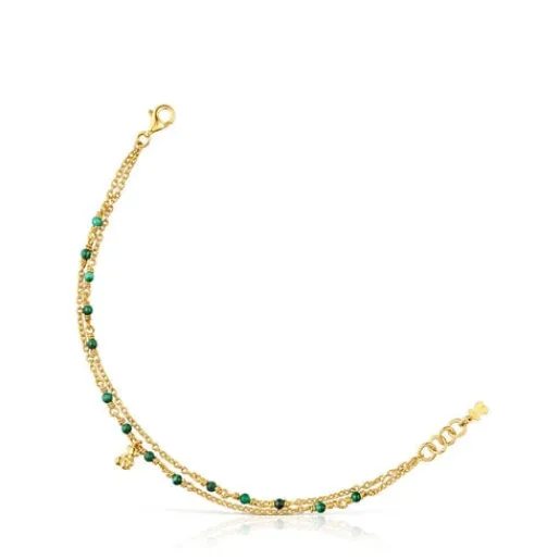 Pulsera con baño de oro 18 kt sobre plata y malaquita Bold Bear^TOUS Sale