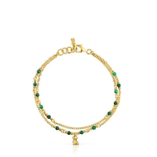 Pulsera con baño de oro 18 kt sobre plata y malaquita Bold Bear^TOUS Sale