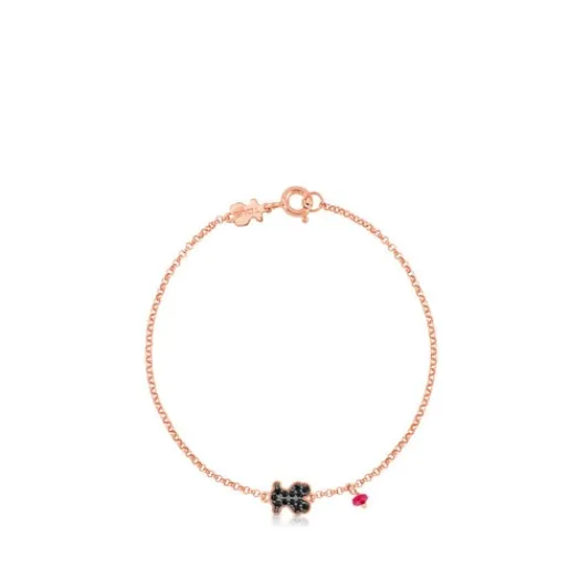 Pulsera con baño de oro rosa 18 kt sobre plata, espinela y rubí tratado motivo oso Motif^TOUS Clearance