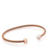 Pulsera de acero con baño de oro rosa 18 kt sobre plata y perla cultivada de 6,5mm Icon Mesh^TOUS Outlet