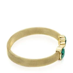 Pulsera de acero IP dorado y malaquita Mesh Color^TOUS Clearance