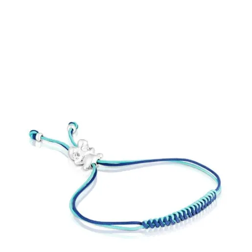 Pulsera de cordón turquesa y azul marino con oso de plata Bold Bear^TOUS New