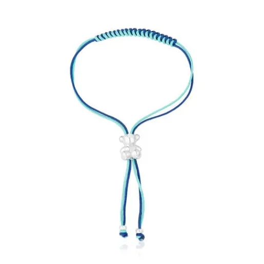 Pulsera de cordón turquesa y azul marino con oso de plata Bold Bear^TOUS New