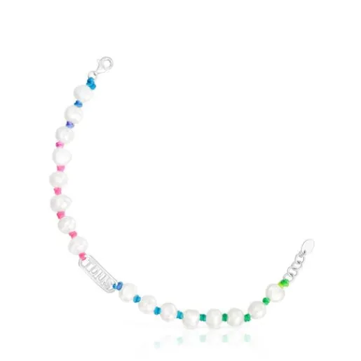 Pulsera de nylon multicolor, plata y perlas cultivadas Logo^TOUS New