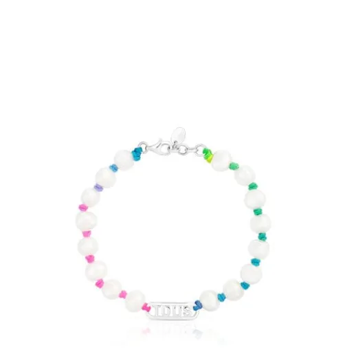 Pulsera de nylon multicolor, plata y perlas cultivadas Logo^TOUS New