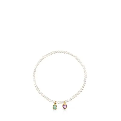 Pulsera de perlas con baño de oro 18 kt sobre plata con amazonita y amatista Glory^TOUS Clearance