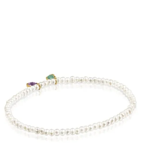 Pulsera de perlas con baño de oro 18 kt sobre plata con amazonita y amatista Glory^TOUS Clearance
