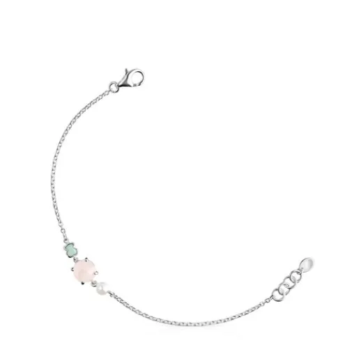 Pulsera de plata con cuarzo rosa, amazonita y perla Mini Color^TOUS Discount