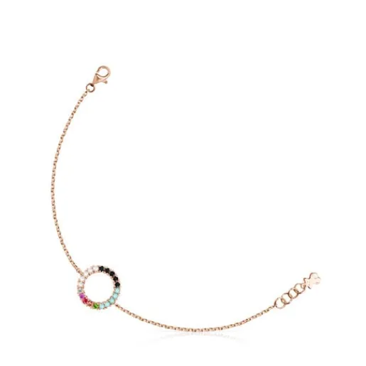 Pulsera disco con baño de oro rosa 18 kt sobre plata y gemas Straight^TOUS New