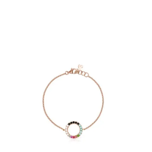 Pulsera disco con baño de oro rosa 18 kt sobre plata y gemas Straight^TOUS New