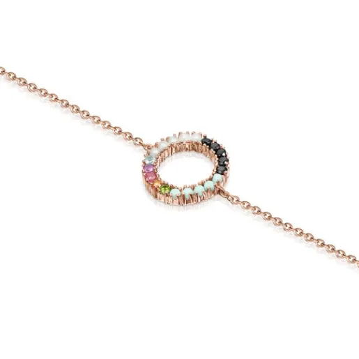 Pulsera disco con baño de oro rosa 18 kt sobre plata y gemas Straight^TOUS New