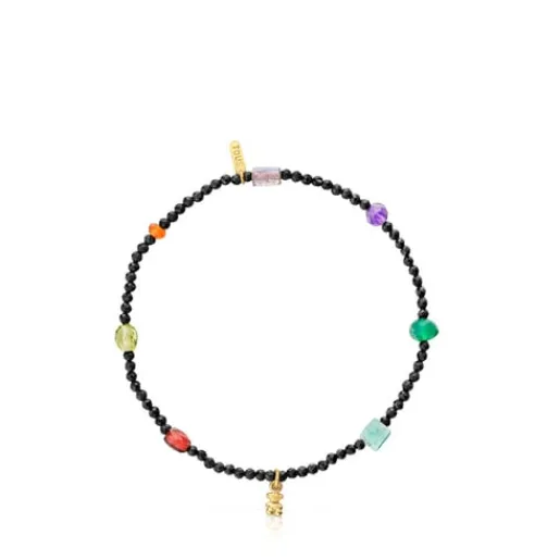 Pulsera elástica con baño de oro 18 kt sobre plata, onix, gemas Bold Bear^TOUS Sale