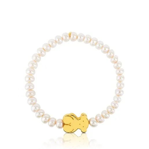 Pulsera elástica de oro y perlas cultivadas motivo oso de 1,15cm, 19cm, Sweet Dolls^TOUS