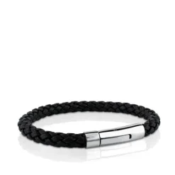 Pulsera en acero y cuero trenzado Man^TOUS Sale