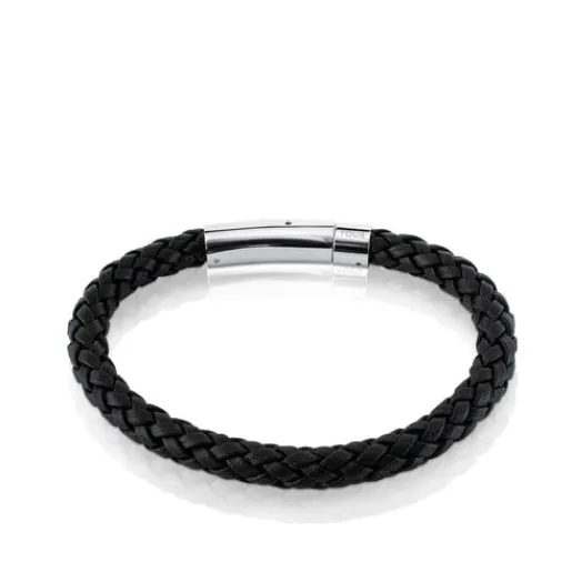 Pulsera en acero y cuero trenzado Man^TOUS Sale