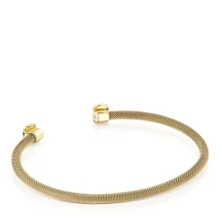 Pulsera estrecha de acero IP dorado y malaquita Mesh Color^TOUS