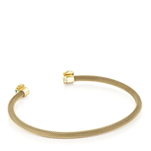Pulsera estrecha de acero IP dorado y malaquita Mesh Color^TOUS