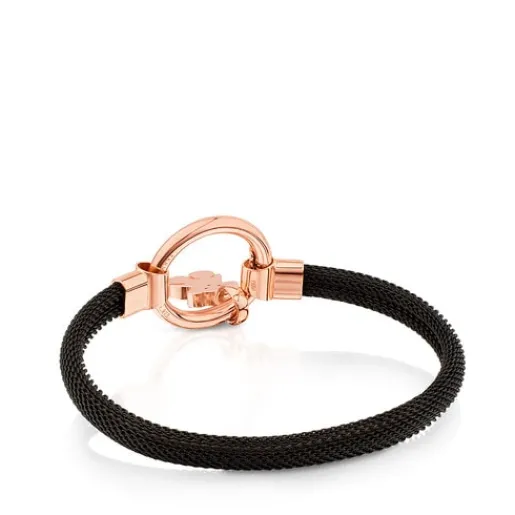 Pulsera mediana con baño de oro rosa 18 kt sobre plata y acero IP negro Hold^TOUS Hot