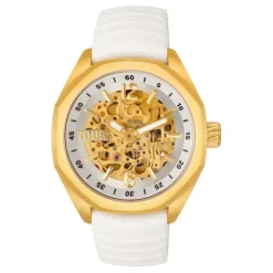 Reloj analógico automático con caja de acero IPG dorado y brazalete de silicona blanca Now^TOUS New