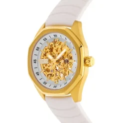 Reloj analógico automático con caja de acero IPG dorado y brazalete de silicona blanca Now^TOUS New