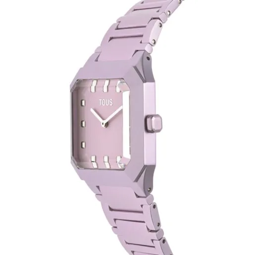 Reloj analógico con brazalete de aluminio rosa Karat Squared^TOUS Best