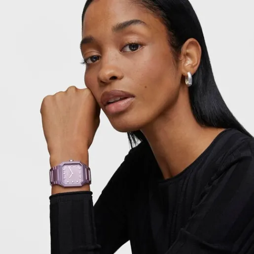 Reloj analógico con brazalete de aluminio rosa Karat Squared^TOUS Best