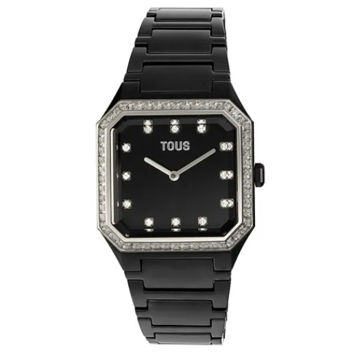 Reloj analógico con brazalete de aluminio negro y zirconias Karat Squared^TOUS Hot