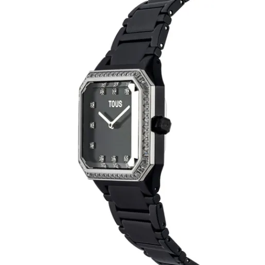 Reloj analógico con brazalete de aluminio negro y zirconias Karat Squared^TOUS Hot