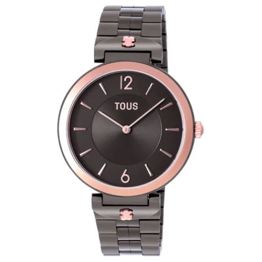 Reloj analógico con brazalete de acero IP gris y acero IPRG rosado S-Band^TOUS New