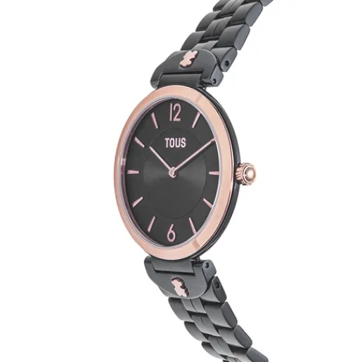 Reloj analógico con brazalete de acero IP gris y acero IPRG rosado S-Band^TOUS New