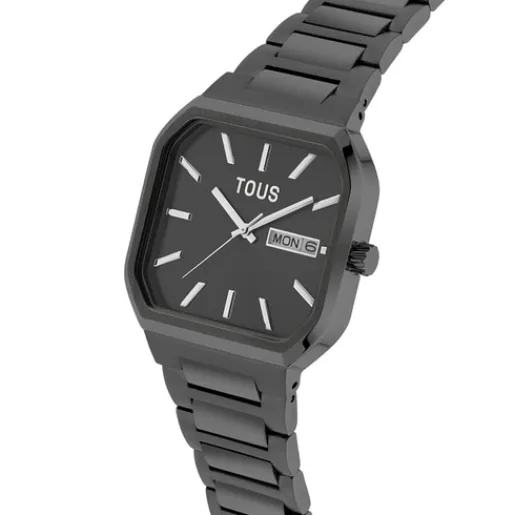 Reloj analógico con brazalete acero IP negro Lit^TOUS Clearance
