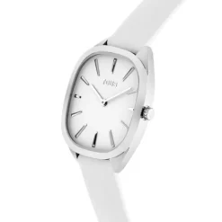 Reloj analógico de acero con correa de piel blanca Heritage^TOUS Best