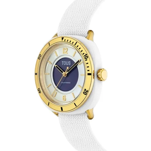 Reloj analógico de acero IPG dorado con brazalete elástico en color blanco Osier^TOUS New