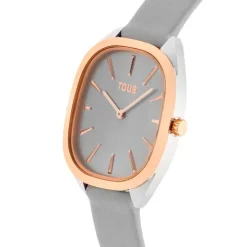 Reloj analógico de acero IPRG rosa con correa de piel gris Heritage^TOUS Clearance