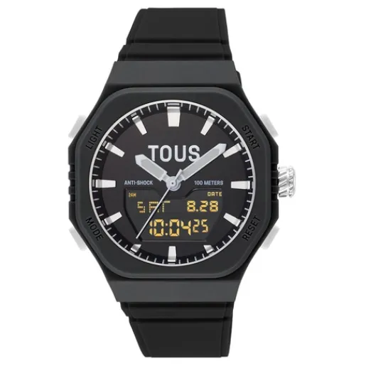 Reloj analógico/digital de acero y brazalete de nylon negro Bet^TOUS