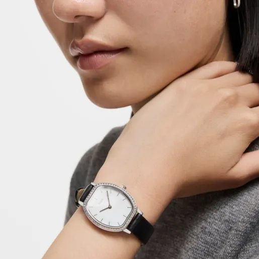 Reloj con movimiento suizo analógico de acero con 0,54 ct en diamantes y brazalete de piel negra Les Classiques^TOUS Clearance