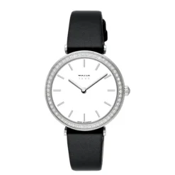 Reloj con movimiento suizo analógico de acero con 0,49 ct en diamantes y brazalete de piel negra Les Classiques^TOUS Online