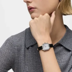 Reloj con movimiento suizo analógico de acero con 0,40 ct en diamantes y brazalete de piel negra Les Classiques^TOUS Hot