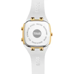 Reloj digital con correa de silicona en color blanco y caja de acero IPG dorado B-Time^TOUS Best