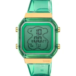 Reloj digital de policarbonato menta y acero IPG dorado D-BEAR Fresh^TOUS Hot