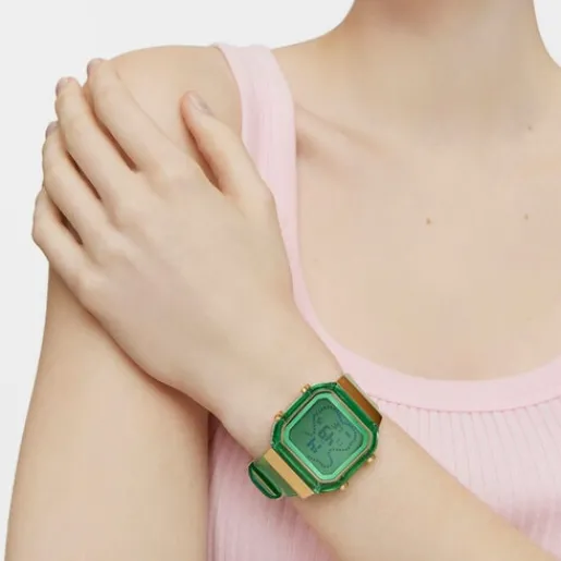 Reloj digital de policarbonato menta y acero IPG dorado D-BEAR Fresh^TOUS Hot