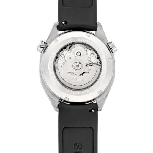 Reloj gmt automático con correa de silicona negra, caja de acero y esfera de nácar Now^TOUS Hot