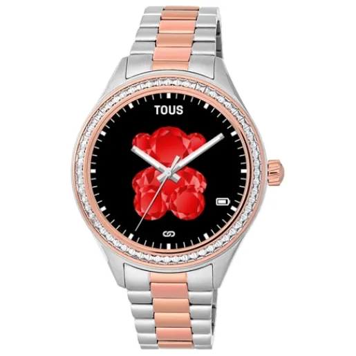 Reloj smartwatch con brazalete de acero, acero IP rosado y zirconias blancas T-Shine Connect^TOUS New