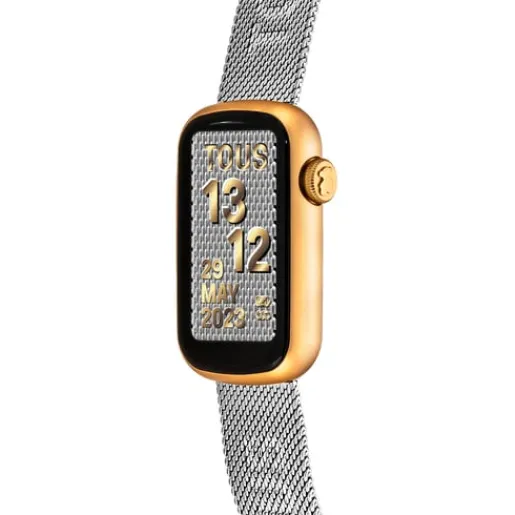 Reloj smartwatch con brazalete de acero y caja de aluminio en color IPG dorado T-Band Mesh^TOUS Outlet