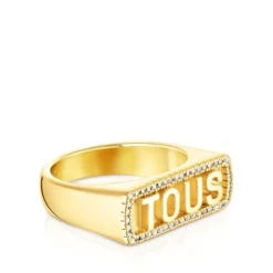 Sello con baño de oro 18 kt sobre plata y diamantes Logo^TOUS Outlet