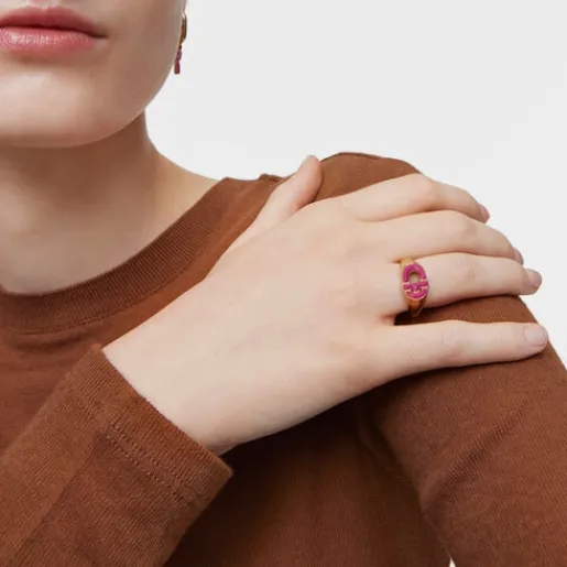 Sello con baño de oro 18 kt sobre plata y esmalte fucsia MANIFESTO^TOUS Discount