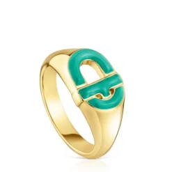 Sello con baño de oro 18 kt sobre plata y esmalte verde MANIFESTO^TOUS Sale